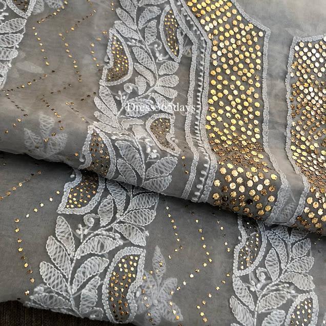 Light Grey Mukaish Chikankari Suit - Dress365days