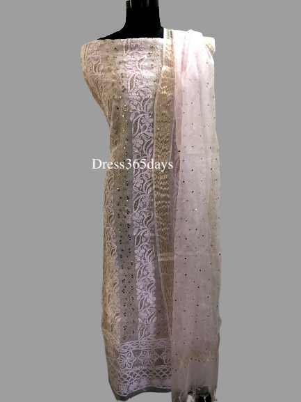 Organza Powder Pink Mukaish Chikankari Suit - Dress365days