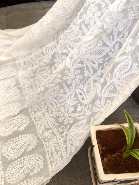 Ivory hand Jaali Chikankari Suit - Dress365days