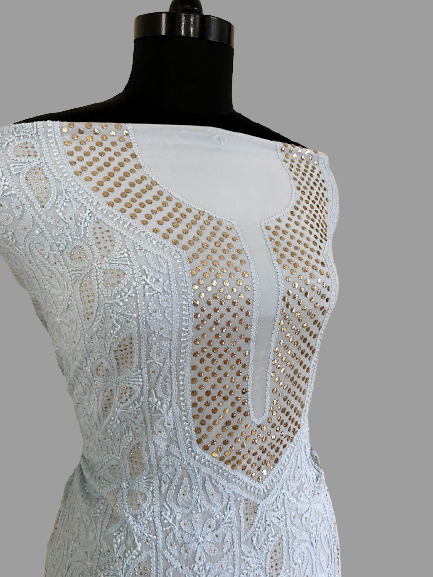 Powder Blue Mukaish Chikankari Suit - Dress365days