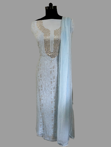 Powder Blue Mukaish Chikankari Suit - Dress365days