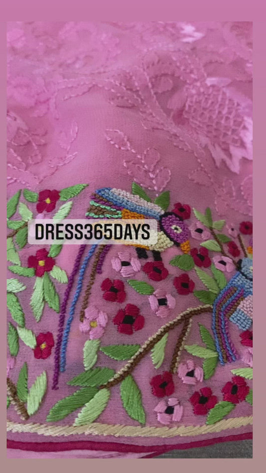 Pink Parsi Gara & Chikankari Hand Embroidered Saree