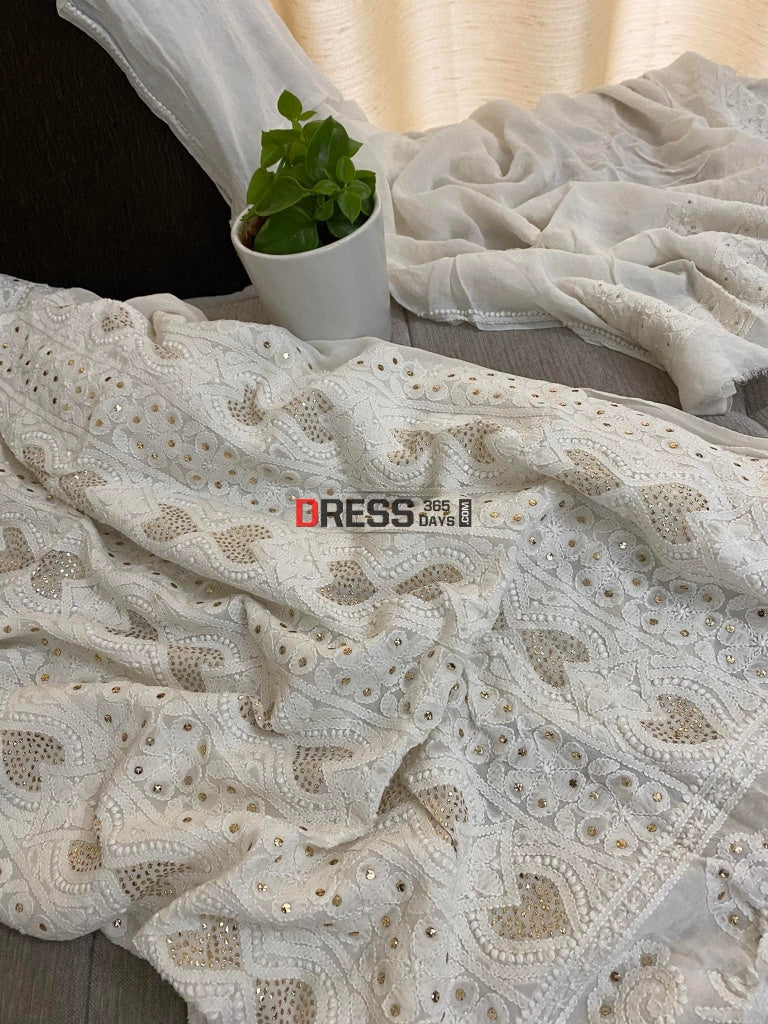 All Over Front And Back Chikankari Mukaish Kurta Dupatta Suits