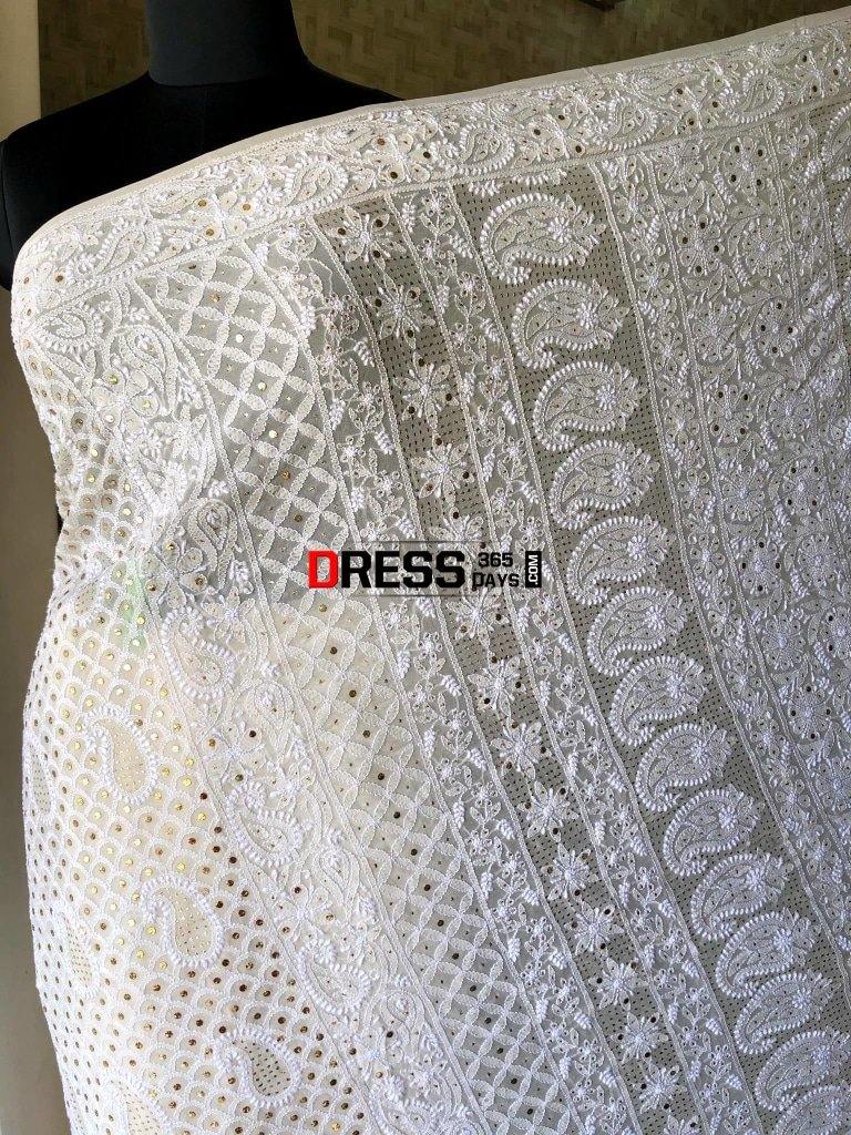 All Over Jaal Work Lucknowi Chikankari Mukaish Saree