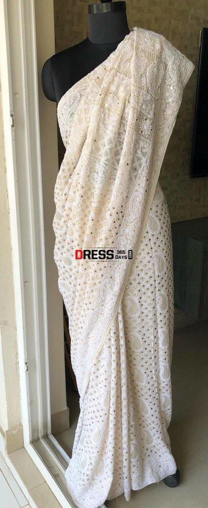 All Over Jaal Work Lucknowi Chikankari Mukaish Saree