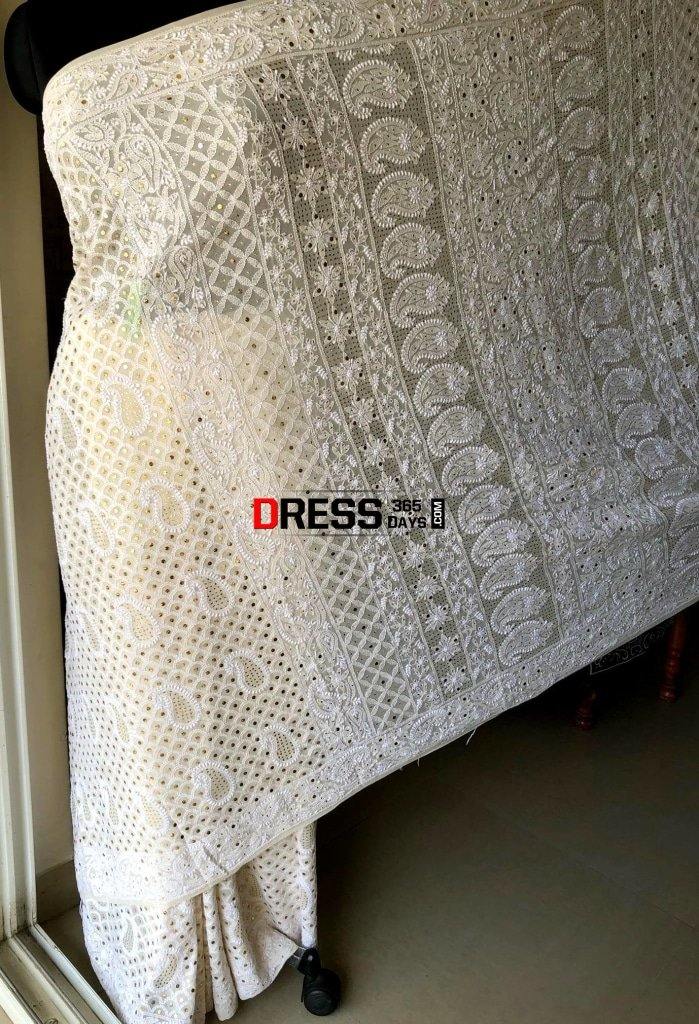 All Over Jaal Work Lucknowi Chikankari Mukaish Saree