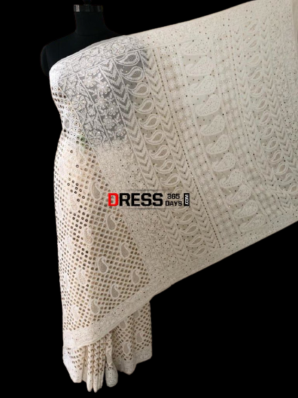 All Over Ring Mukaish Chikankari Saree - Dress365days