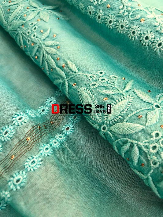 Aqua Green Fine Chanderi Mukaish Suit Chikankari Suits