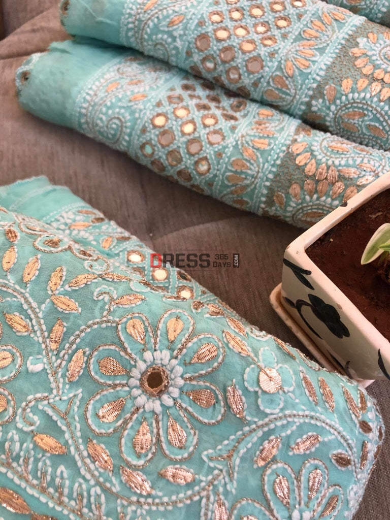 Aqua Green Mirror & Gota Patti Chikankari Lehenga Set