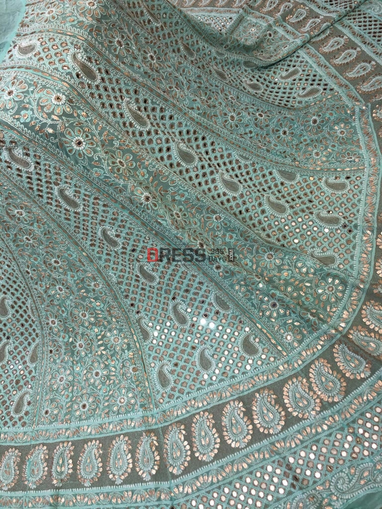 Aqua Green Mirror & Gota Patti Chikankari Lehenga Set