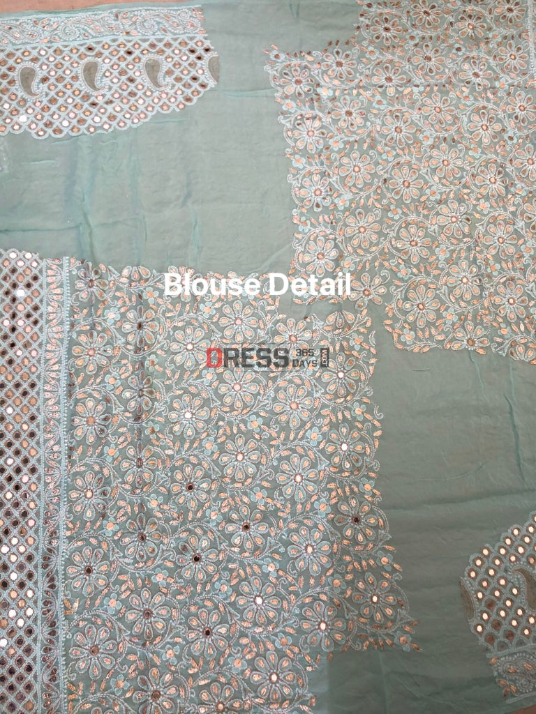 Aqua Green Mirror & Gota Patti Chikankari Lehenga Set