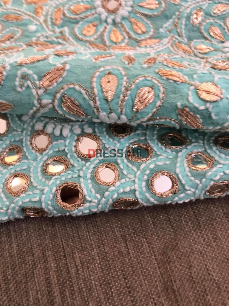 Aqua Green Mirror & Gota Patti Chikankari Lehenga Set