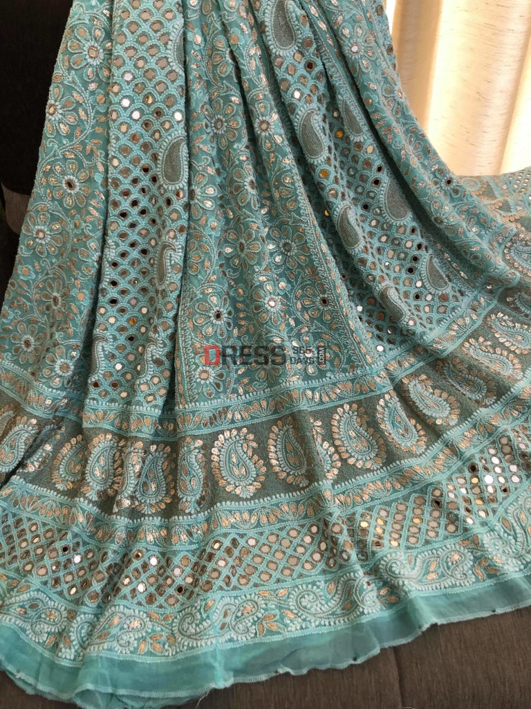 Aqua Green Mirror & Gota Patti Chikankari Lehenga Set