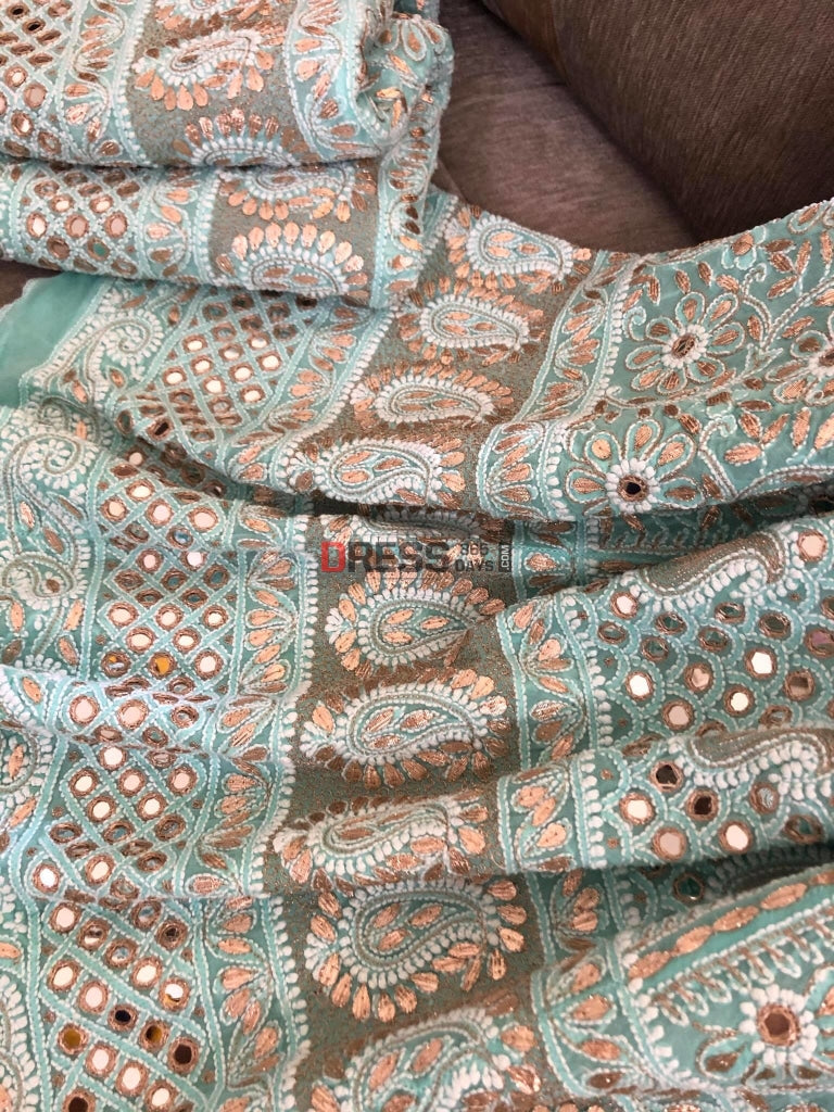 Aqua Green Mirror & Gota Patti Chikankari Lehenga Set
