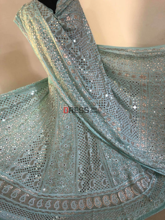 Aqua Green Mirror & Gota Patti Chikankari Lehenga Set