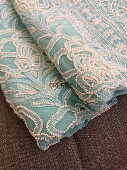 Aqua Green Pearl Chikankari Suit Suits