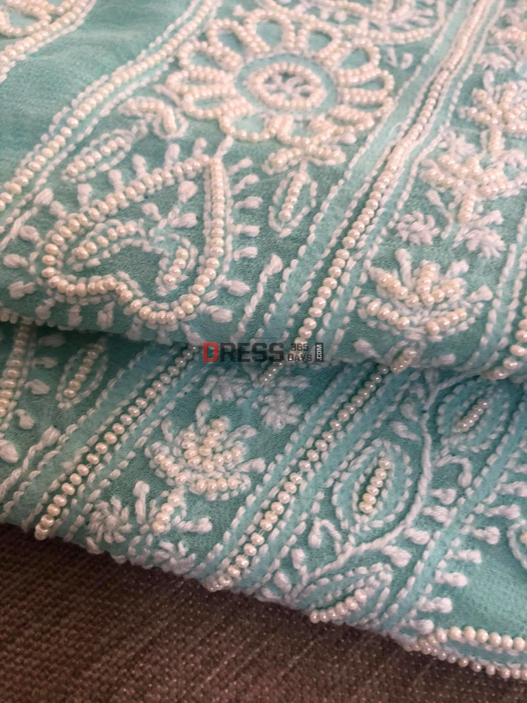 Aqua Green Pearl Chikankari Suit Suits