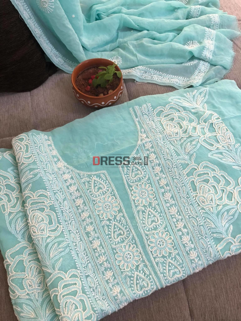Aqua Green Pearl Chikankari Suit Suits