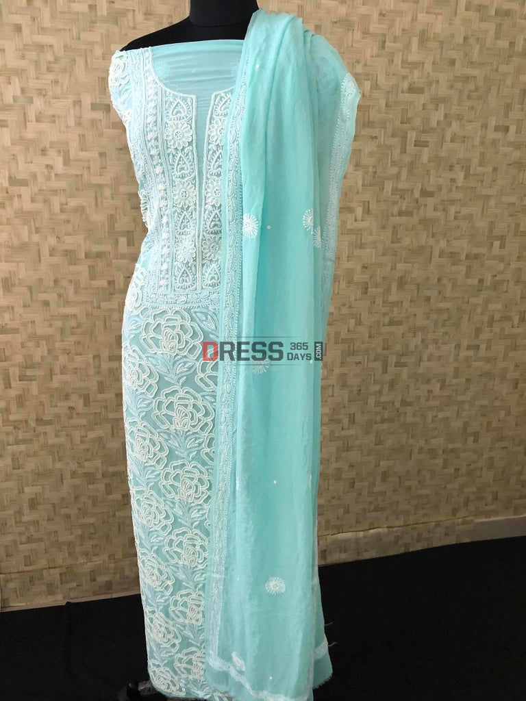 Aqua Green Pearl Chikankari Suit Suits