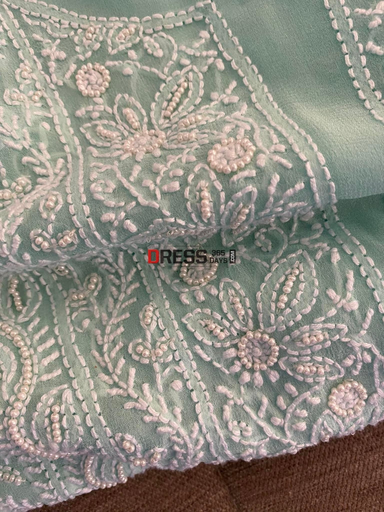 Aqua Green Pearl Lucknowi Chikankari Suit Suits