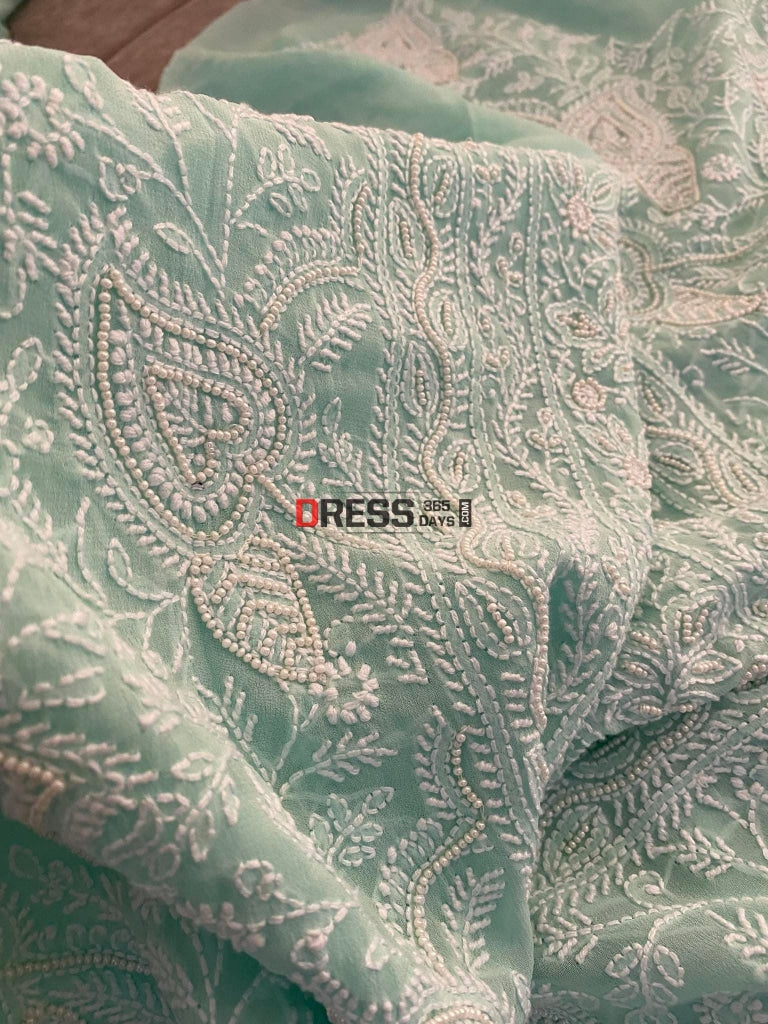 Aqua Green Pearl Lucknowi Chikankari Suit Suits