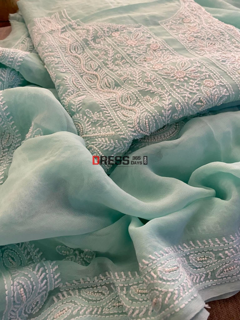 Aqua Green Pearl Lucknowi Chikankari Suit Suits