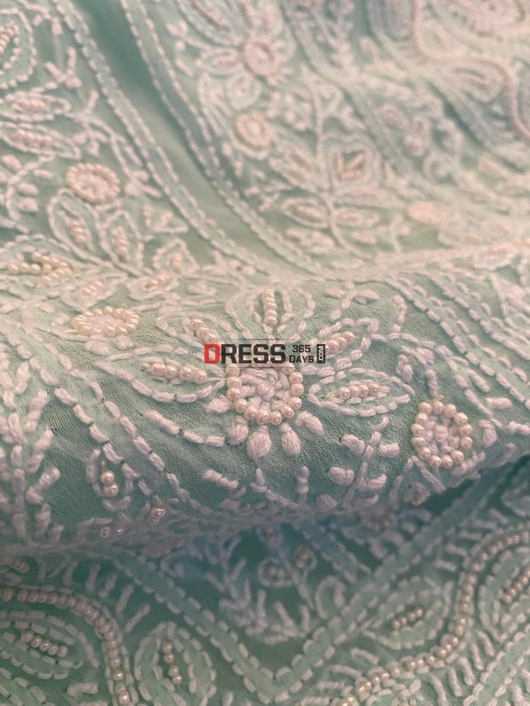 Aqua Green Pearl Lucknowi Chikankari Suit Suits