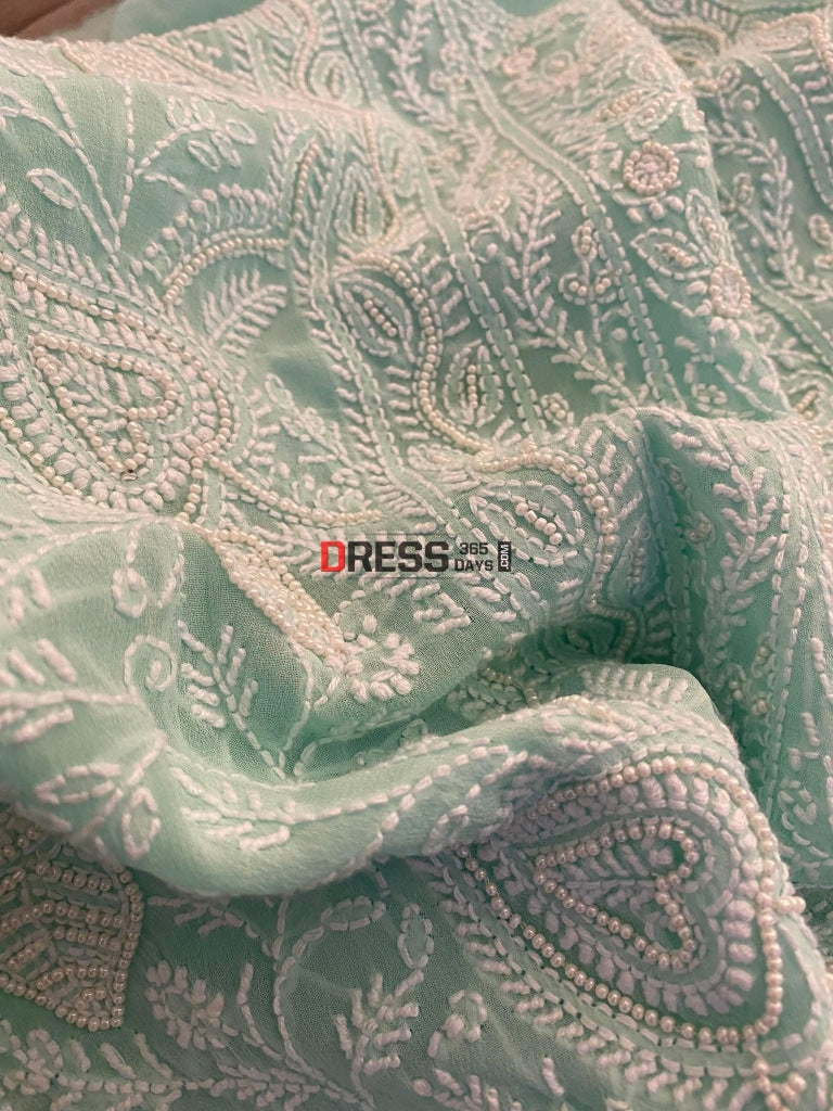 Aqua Green Pearl Lucknowi Chikankari Suit Suits