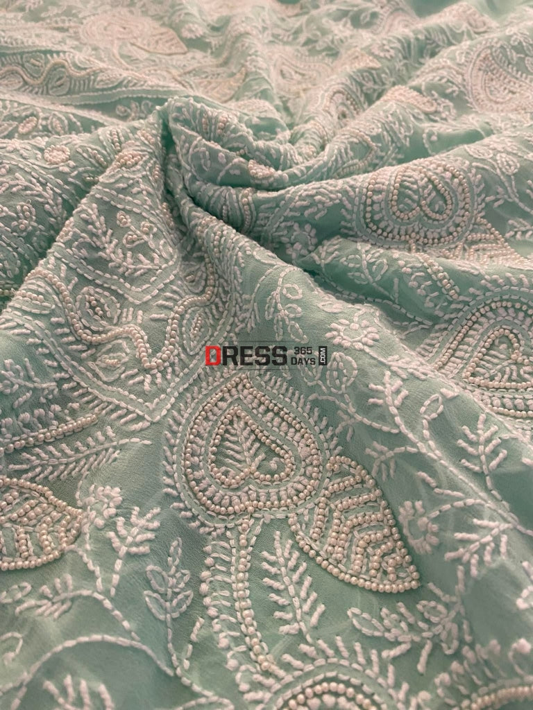 Aqua Green Pearl Lucknowi Chikankari Suit Suits