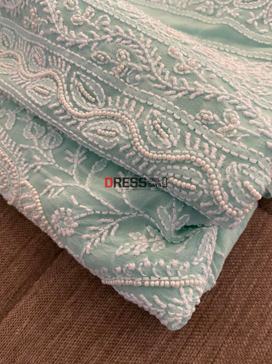 Aqua Green Pearl Lucknowi Chikankari Suit Suits