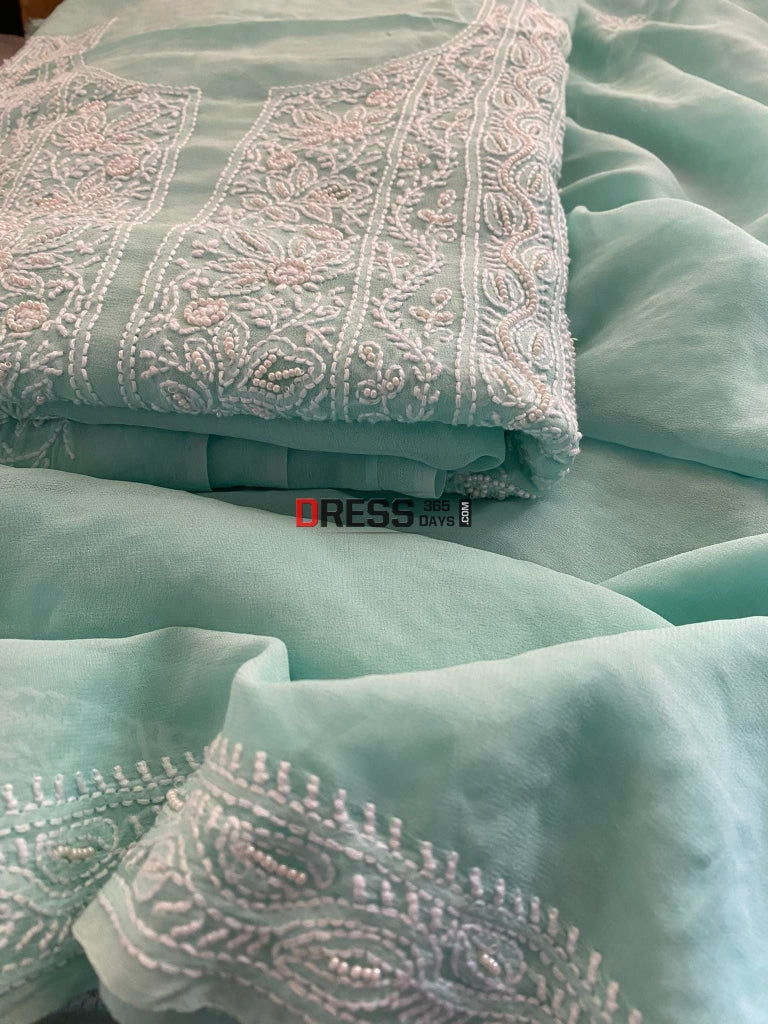 Aqua Green Pearl Lucknowi Chikankari Suit Suits