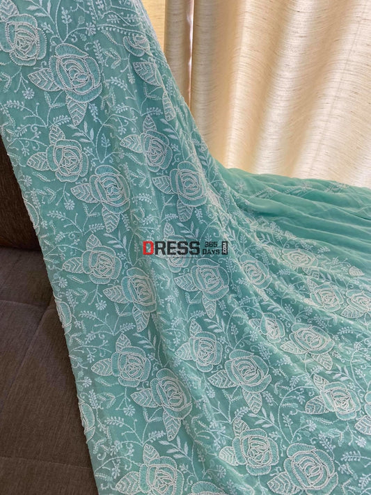 Aqua Green Pearl Lucknowi Kurta Dupatta Chikankari Suits