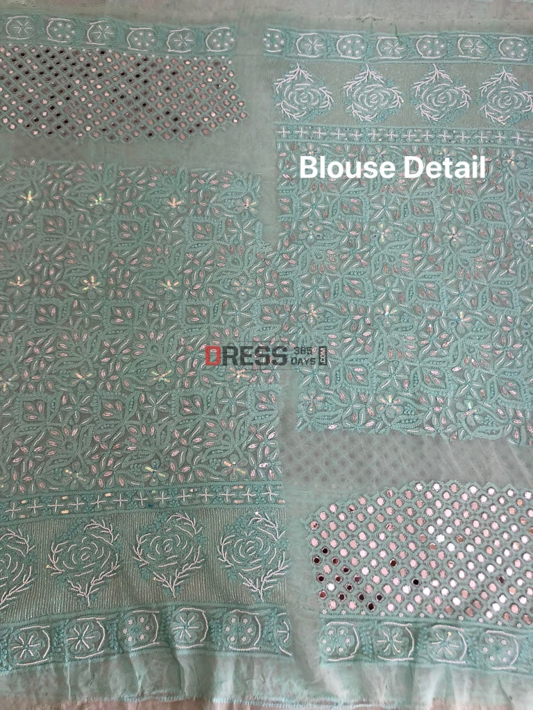 Aqua Green Pearl & Mirror Lehenga Set Chikankari