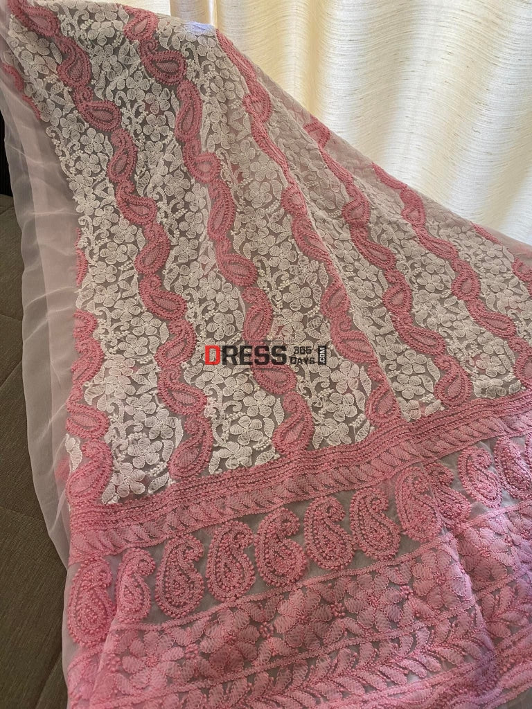 Baby Pink Georgette Chikankari Kurti Fabric (Only Kurti)