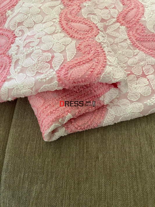 Baby Pink Georgette Chikankari Kurti Fabric (Only Kurti)