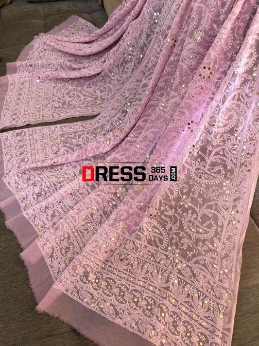 Baby Pink Kamdani Chikankari Dupatta