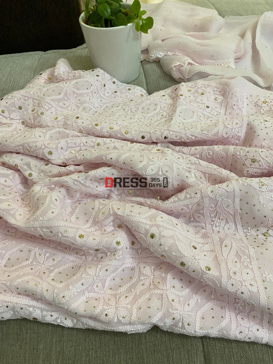 Baby Pink Mukaish Chikankari Kurta Dupatta Suits