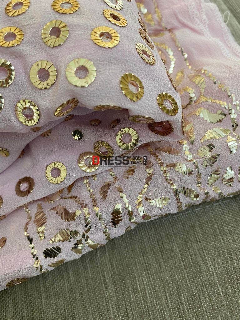 Baby Pink Ring Mukaish Anarkali Suit Chikankari