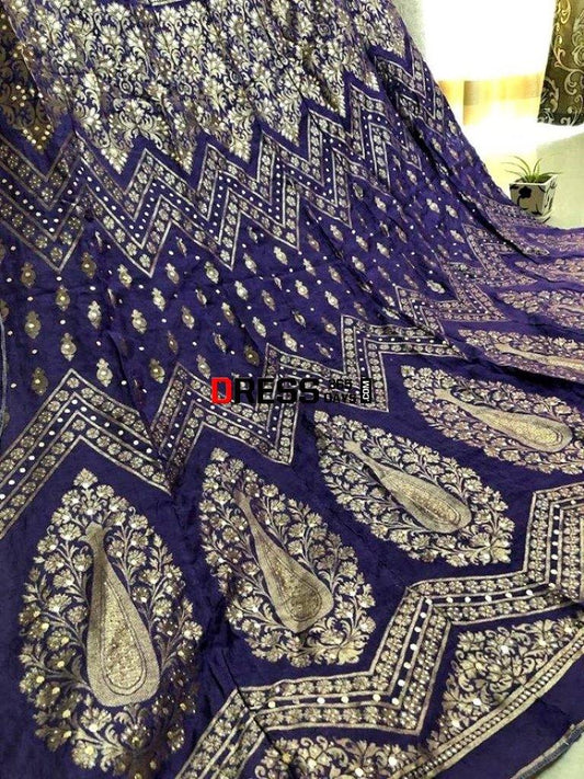 Banarsi Aari Zari Mukaish Lehenga Skirt (Only Skirt) Chikankari