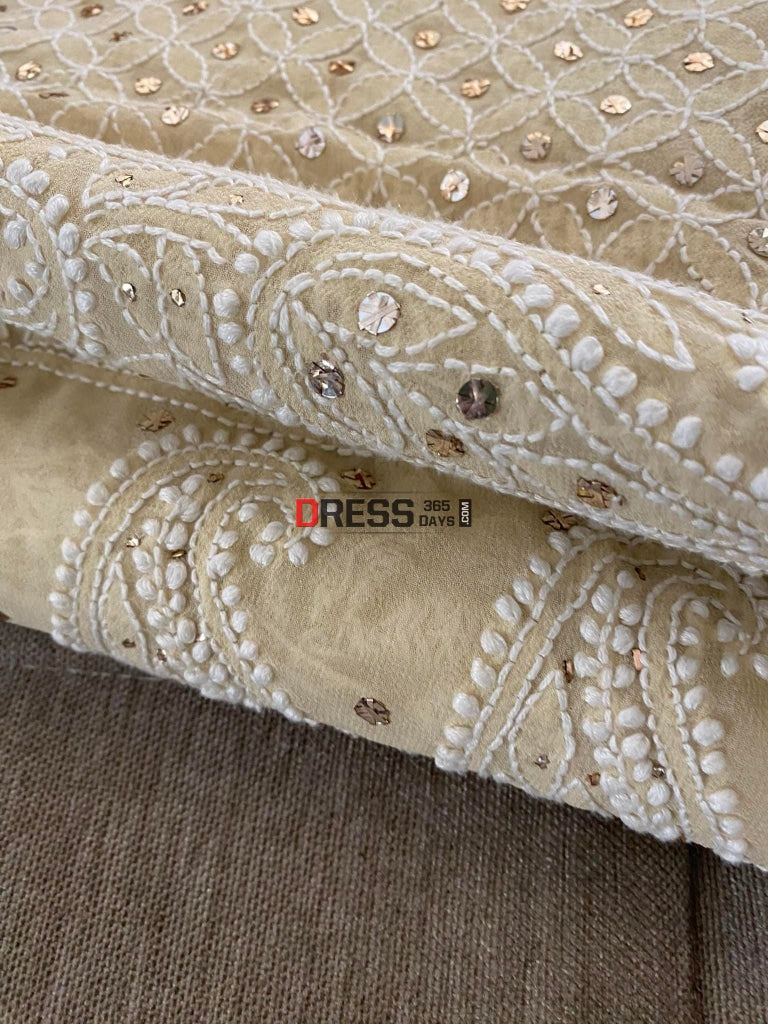 Beige Chikankari & Mukaish Saree