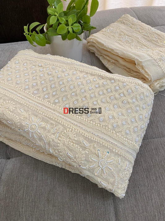 Beige Chikankari & Pearl Anarkali Suit