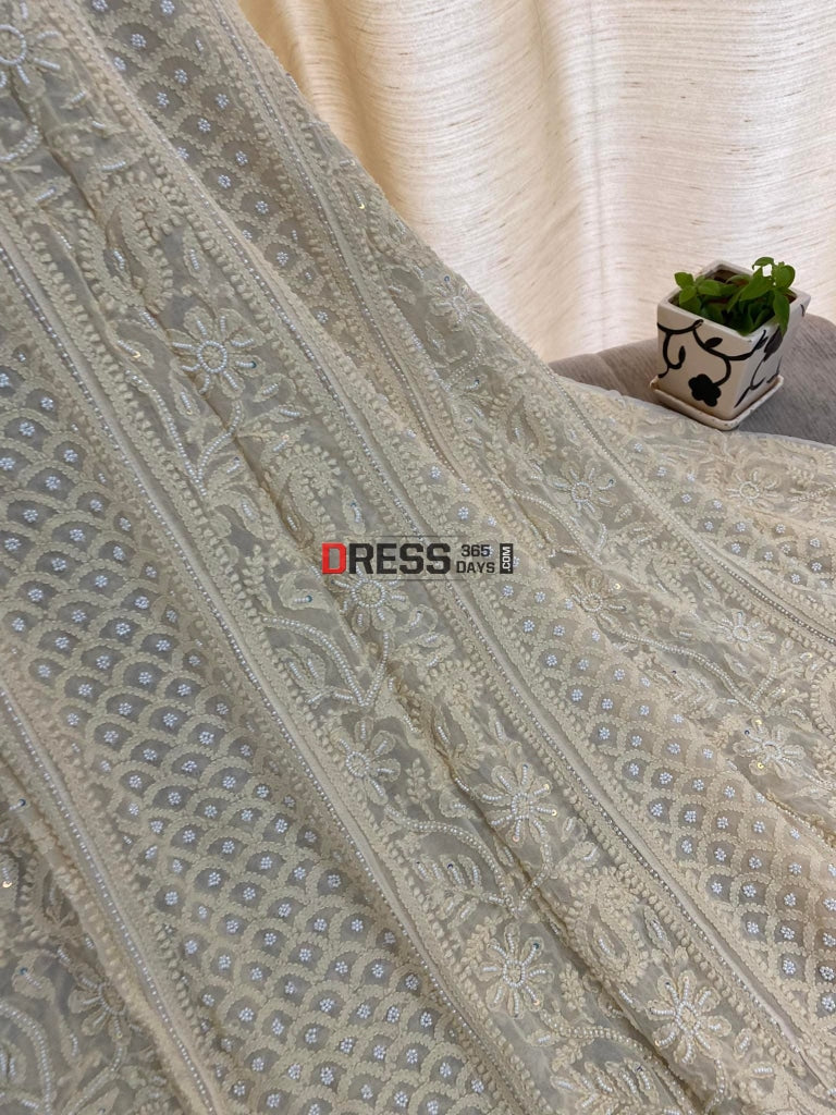 Beige Chikankari & Pearl Anarkali Suit