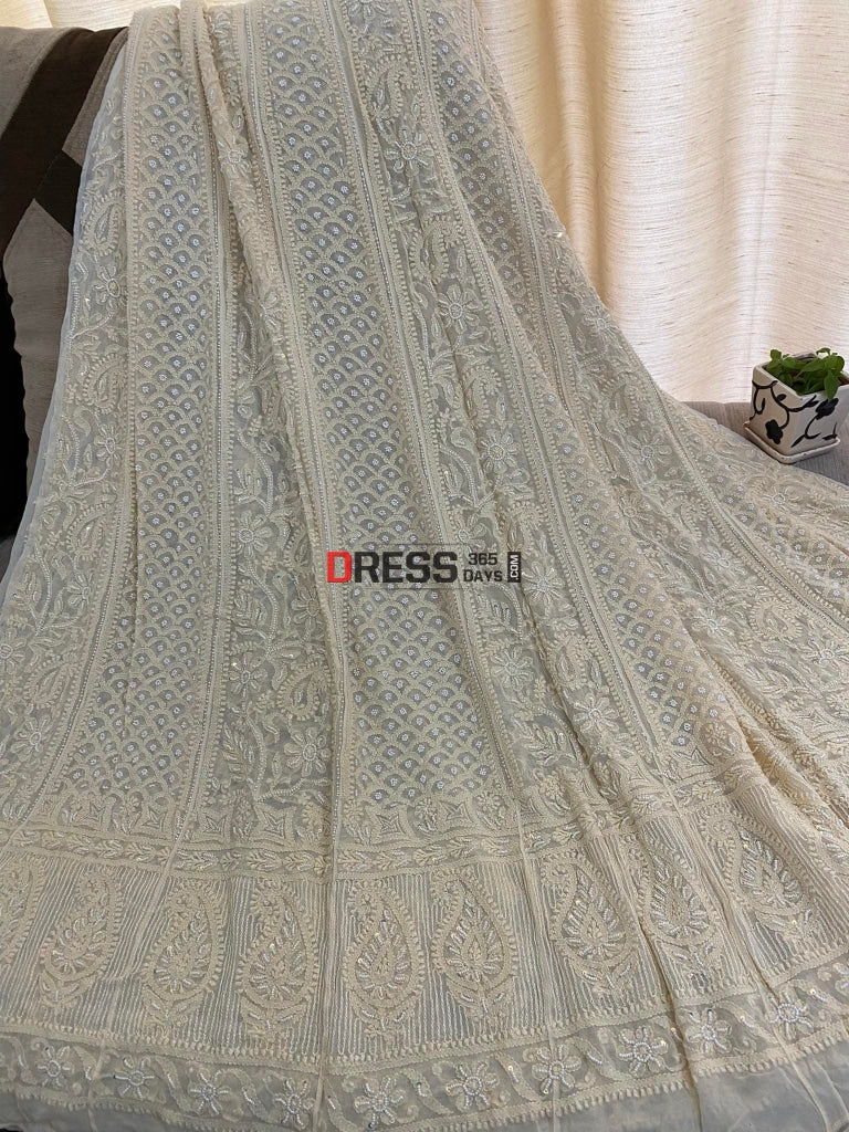 Beige Chikankari & Pearl Anarkali Suit