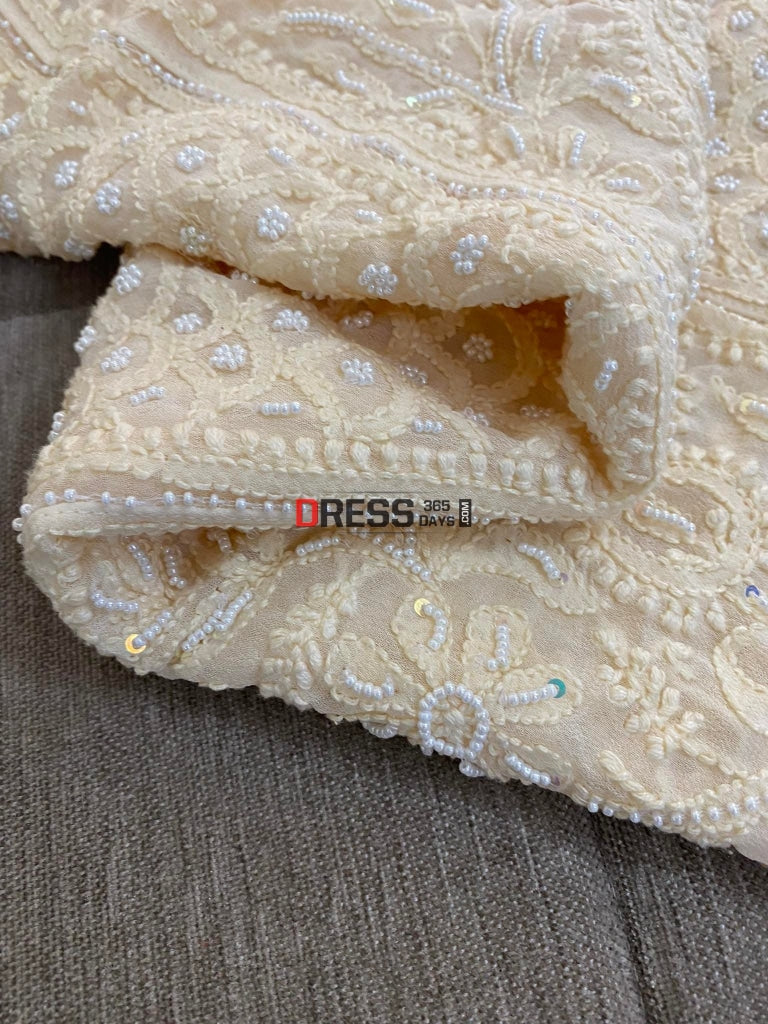 Beige Chikankari & Pearl Anarkali Suit