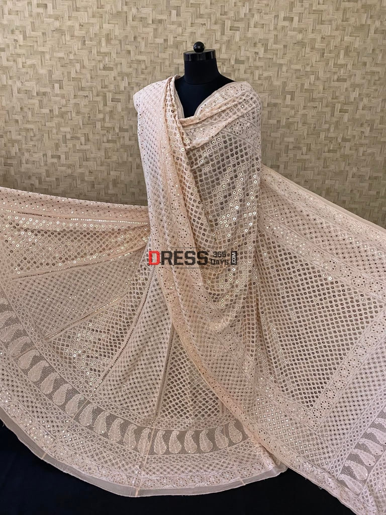 Beige Chikankari Ring Mukaish Lehenga Set