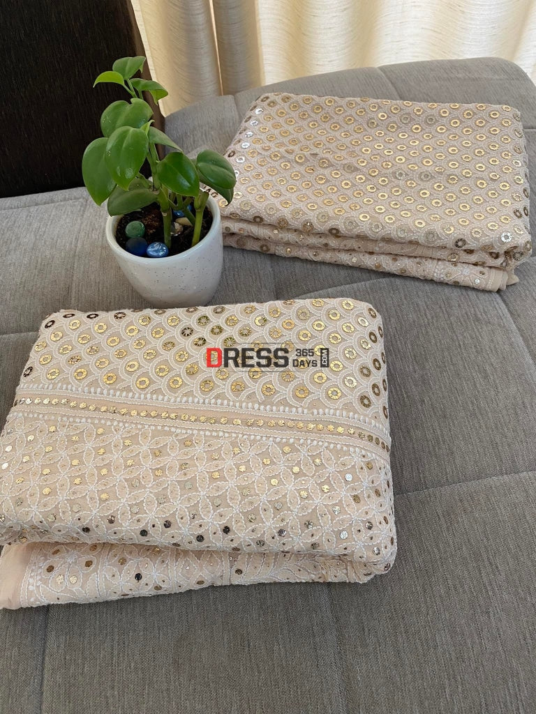 Beige Chikankari Ring Mukaish Lehenga Set