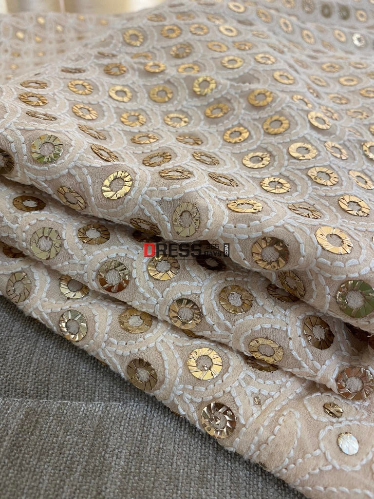Beige Chikankari Ring Mukaish Lehenga Set