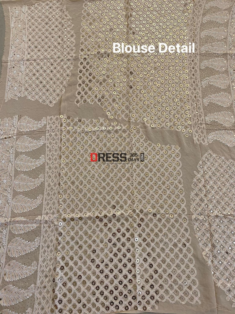Beige Chikankari Ring Mukaish Lehenga Set