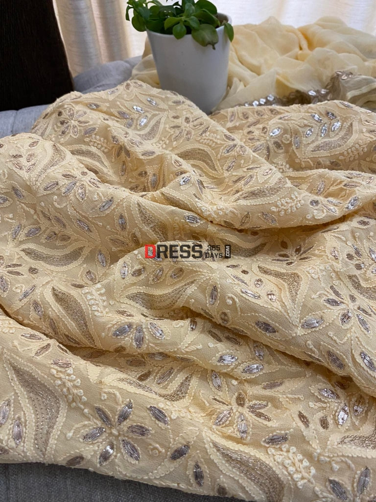 Beige Gota Patti Chikankari Kurta Dupatta Suits