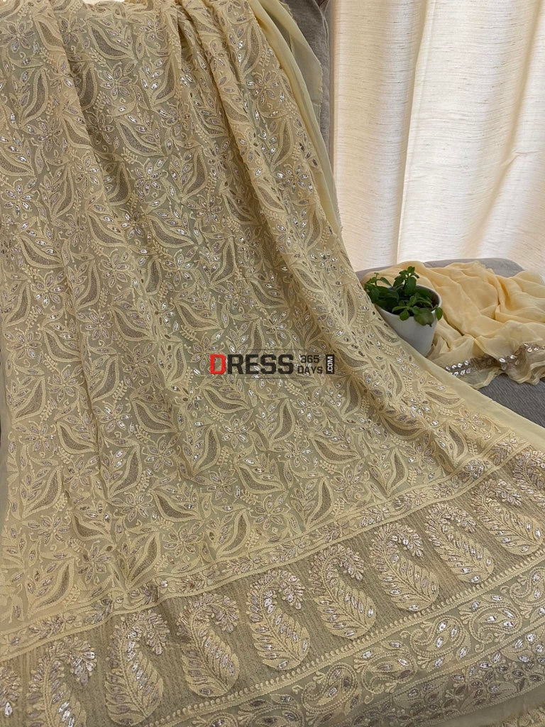 Beige Gota Patti Chikankari Kurta Dupatta Suits